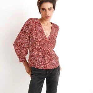 Madewell Kinston Floral Side-Button Wrap Top Blouse in Red / White